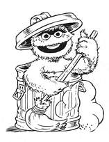 coloriage rue sesame dans la poubelle